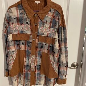 POL Plaid Patchwork Button-Up Jacket